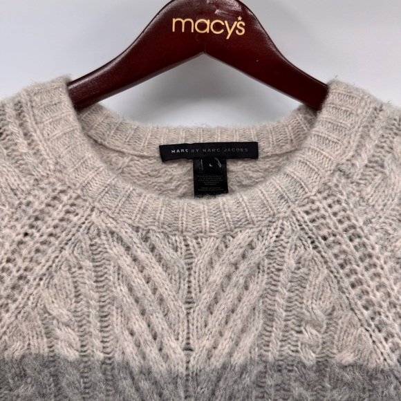 Marc by Marc Jacobs || Connolly Gray Stripe Cable Knit Wool Sweater Large - Picture 4 of 9